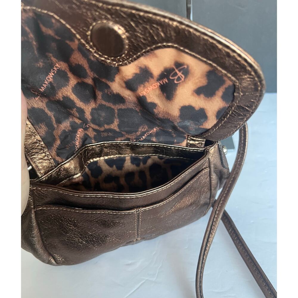 B‎ Makowsky Crossbody Bag Women Small Copper Excellent Metallic Leather Chain - Picture 7 of 13